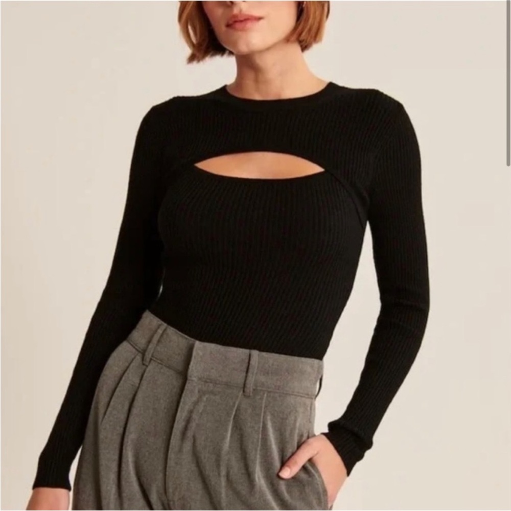 Abercrombie & Fitch Black Ribbed Long Sleeve Cutout Sweater Bodysuit